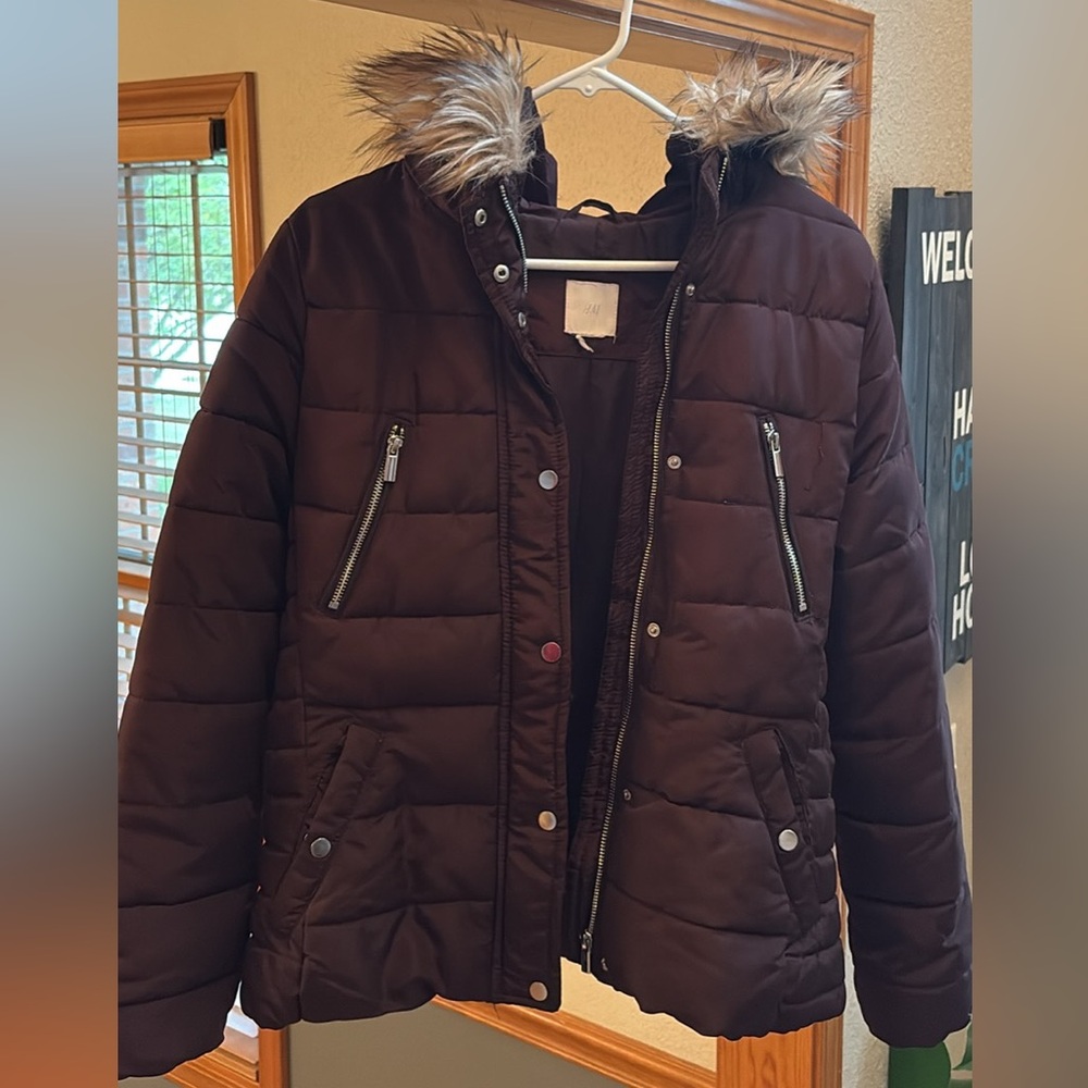 Rich Brown winter coat with fur line hood